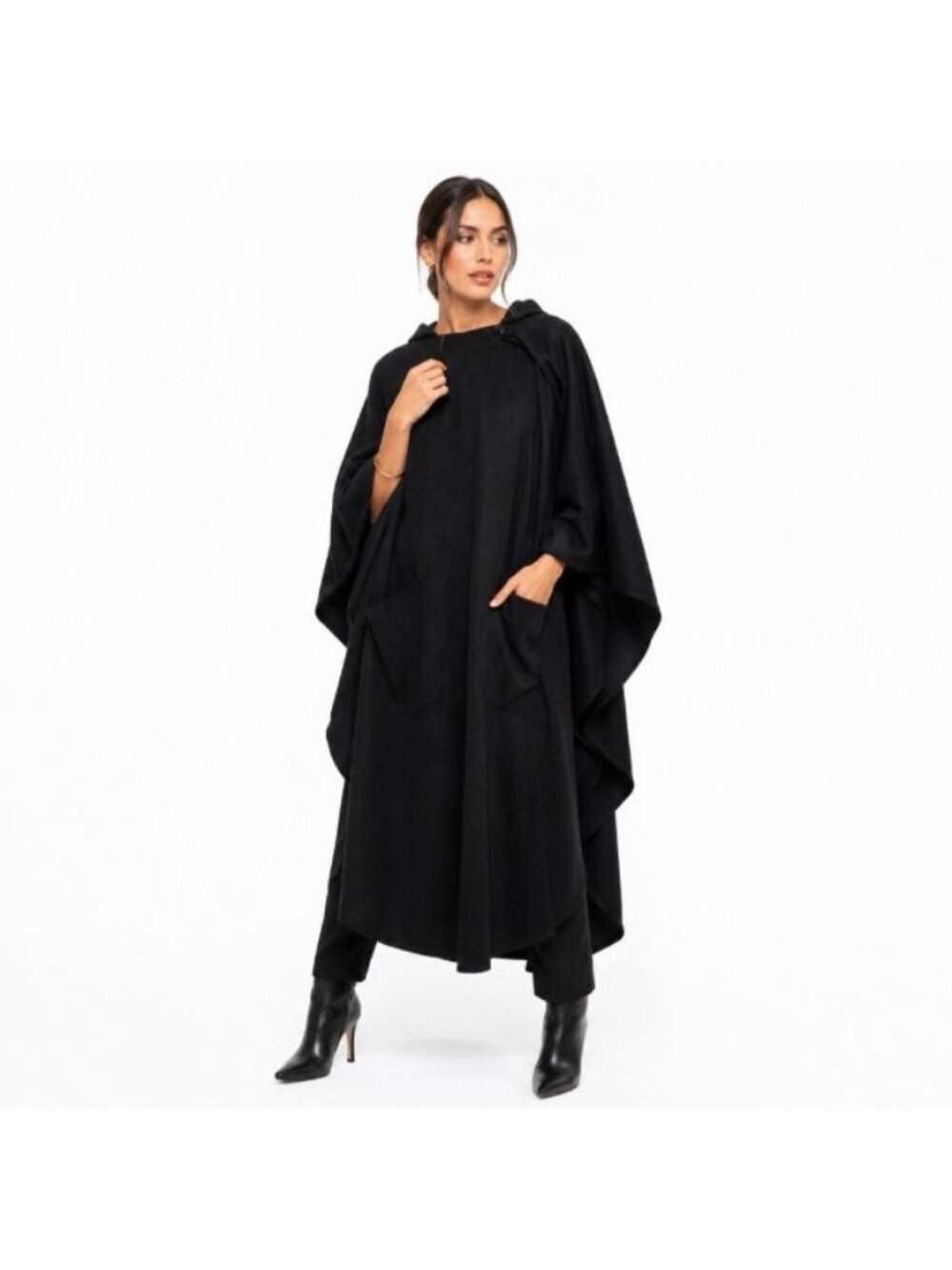 Hourihan By Jimmy Hourihan Black Irish Wool Cashmere Hooded Cape Poncho S